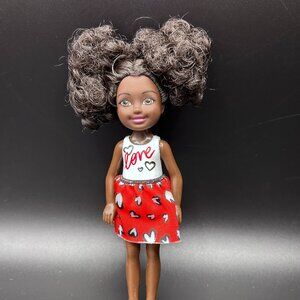 Barbie Club Chelsea Doll 5.5" Toy w/ Pigtails & "Love" Top Heart Skirt ONLY DOLL